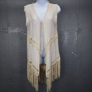 Do Everything in Love Vest Women's Lightweight Fringe Knit Duster Boho Festival
